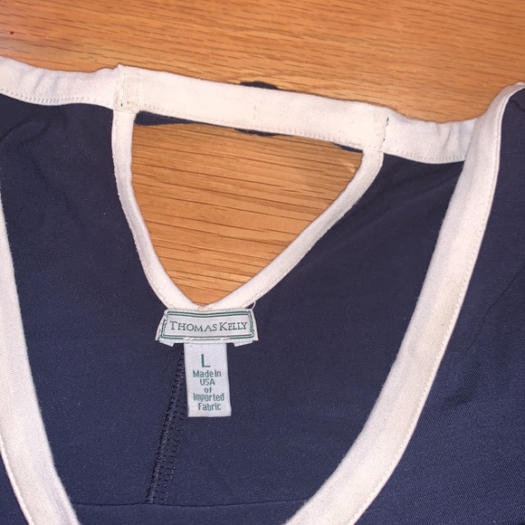 THOMAS KELLY ~Size L~Classic Navy & White Trim Stretch Top ~ - Picture 11 of 14